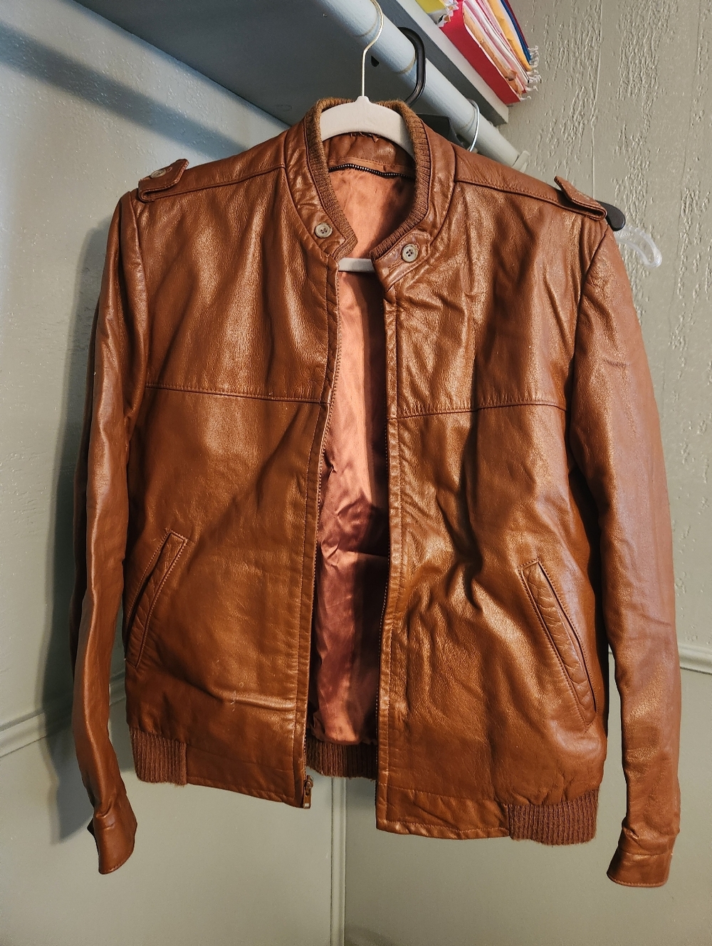 Classic Vintage Brown Leather Bomber Jacket - Men